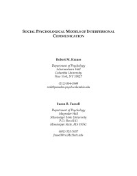 Social psychological models of interpersonal communication